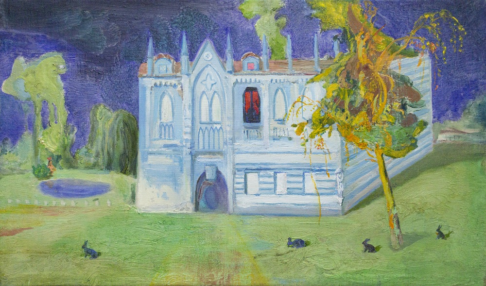 A Murder In The Blue House, Oil On Linen, 36x61 Cm.